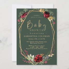 Invitación Geometric Boho Wildflower Dark Green Baby Shower
