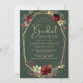 Invitación Geometric Boho Wildflower Dark Green Bridal Shower