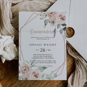 Invitación Geometric Classic Dusty Rosa Rosa Quinceañera