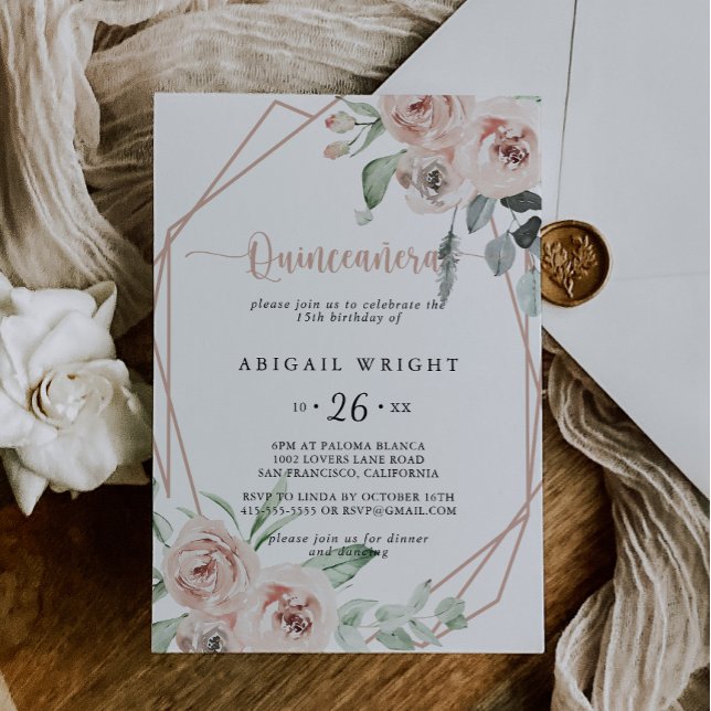 Invitación Geometric Classic Dusty Rosa Rosa Quinceañera (Subido por el creador)