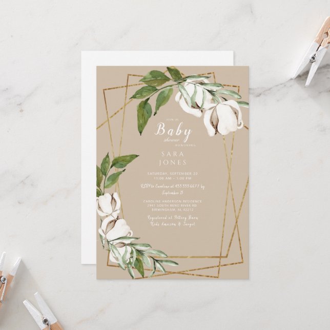 Invitación Geometric Cotton Tan Baby Shower (Anverso/Reverso In Situ)