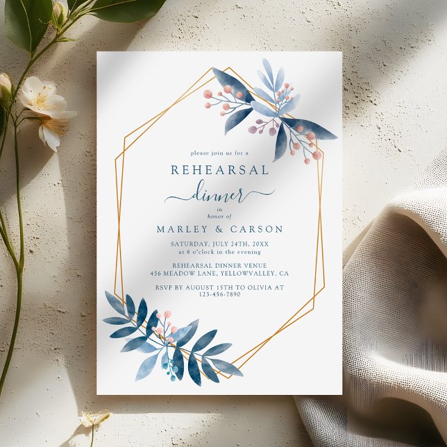 Invitación Geometric Dusty Blue Elegant Rehearsal Dinner (Subido por el creador)