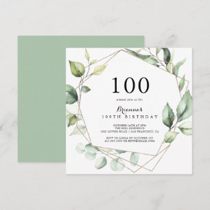 Invitación Geometric Elegant Gold Green 100th Birthday Party