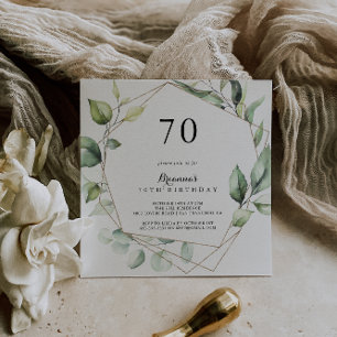 Invitación Geometric Elegant Gold Green 70th Cumpleaños Party