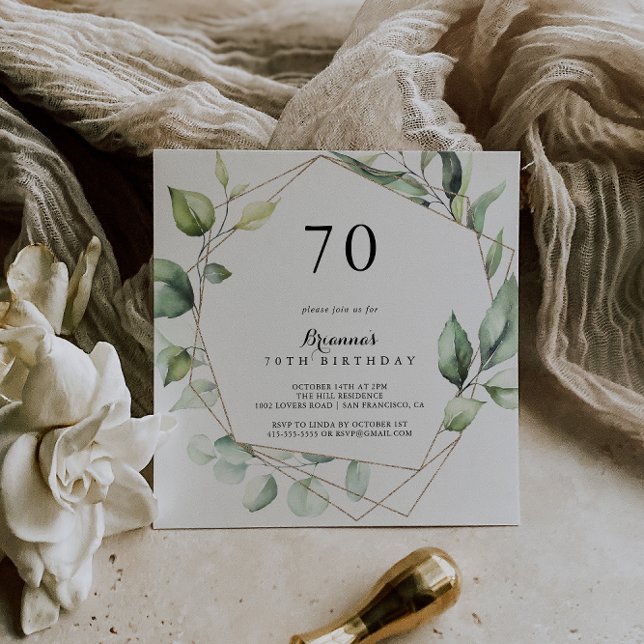 Invitación Geometric Elegant Gold Green 70th Cumpleaños Party (Subido por el creador)