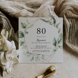 Invitación Geometric Elegant Gold Green 80th Cumpleaños Party