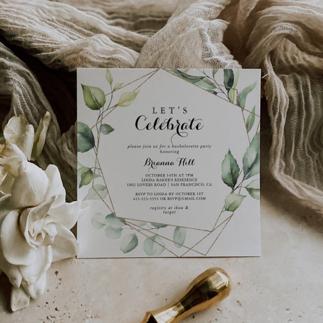 Invitación Geometric Elegant Gold Green Celebremos al Fiesta (Subido por el creador)