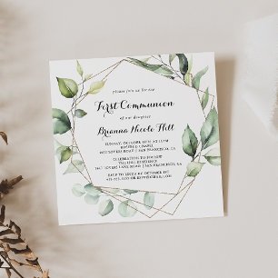 Invitación Geometric Elegant Gold Greenereneration First Comm