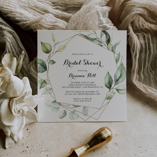 Invitación Geometric Elegant Gold Greenery Bridal Shower (Subido por el creador)