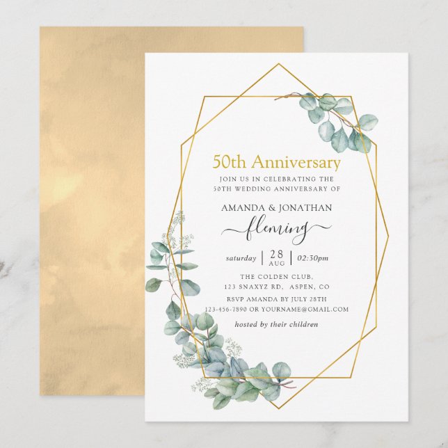 Invitación Geometric Eucalyptus 50th Wedding Anniversary (Anverso / Reverso)