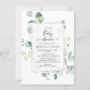 Invitación Geometric Eucalyptus Greenery Neutral Baby Shower