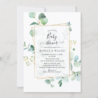 Invitación Geometric Eucalyptus Greenery Neutral Baby Shower