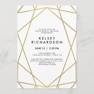 Invitación Geometric Faux Gold Look on White Bridal Shower