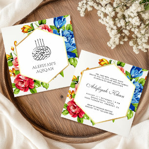 Invitación Geometric Faux Gold Vibrant Floral Islamic Aqiqah