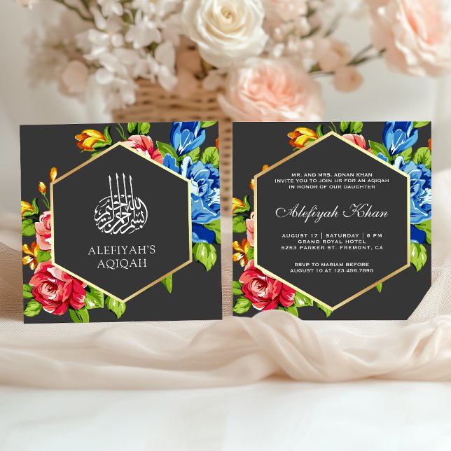 Invitación Geometric Faux Gold Vibrant Floral Islamic Aqiqah (Subido por el creador)
