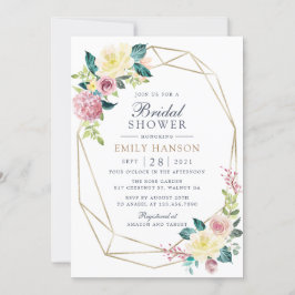 Invitación Geometric Floral Rubor Greenery Gold Bridal Shower