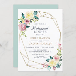 Invitación Geometric Floral Rubor Greenery Gold Rehearsal