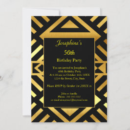 Invitación Geometric Gold Black 50th Birthday Party
