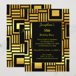 Invitación Geometric Gold Black 50th Birthday Party 2