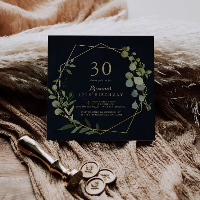 Invitación Geometric Gold Blue Green 30th Birthday Fiesta (Subido por el creador)