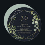 Invitación Geometric Gold Blue Green 30th Birthday Fiesta<br><div class="desc">Esta geométrica invitación a la fiesta de cumpleaños número 30 de color azul dorado es perfecta para una fiesta de cumpleaños moderna. El diseño está decorado con hermosas hojas verdes pintadas a mano en un fondo azul oscuro,  adornando un marco geométrico dorado.</div>