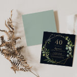 Invitación Geometric Gold Blue Green 40th Birthday Party<br><div class="desc">This geometric gold blue green 40th birthday party invitation is perfect for a simple birthday party. The design features hand-painted beautiful green leaves in a dark blue background,  adorning a gold geometric frame.</div>