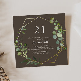 Invitación Geometric Gold Brown Green 21st Birthday Fiesta
