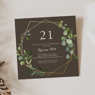 Invitación Geometric Gold Brown Green 21st Birthday Fiesta