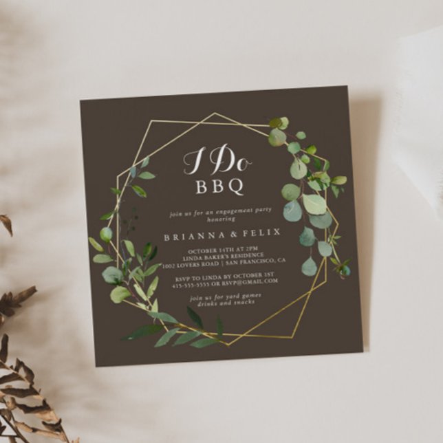 Invitación Geometric Gold Brown I Do BBQ Engagement Party (Subido por el creador)