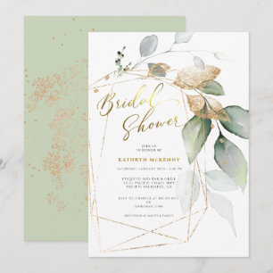 Invitación Geometric Gold Eucalipto Verde Bridal Shower I