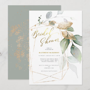 Invitación Geometric Gold Eucalyptus Greenery Bridal Shower I