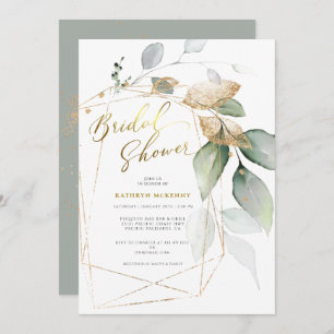 Invitación Geometric Gold Eucalyptus Greenery Bridal Shower I