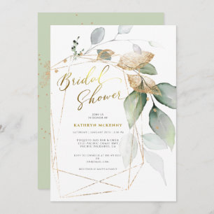Invitación Geometric Gold Eucalyptus Greenery Bridal Shower I