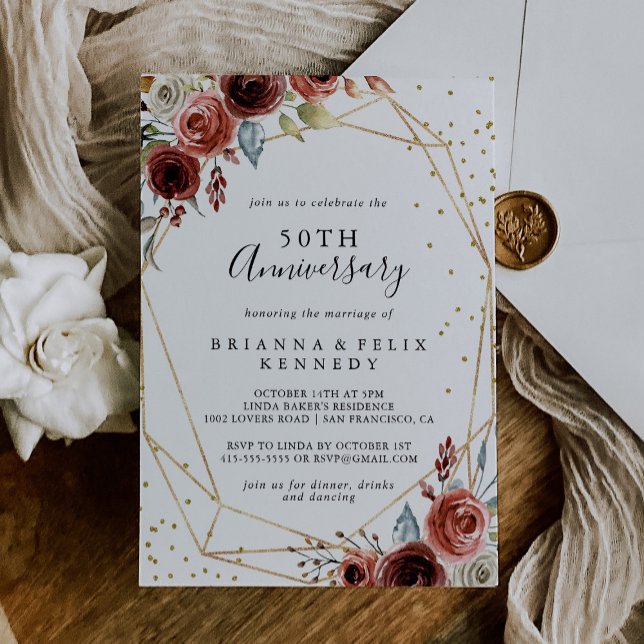 Invitación Geometric Gold Glitter 50th Wedding Anniversary (Subido por el creador)