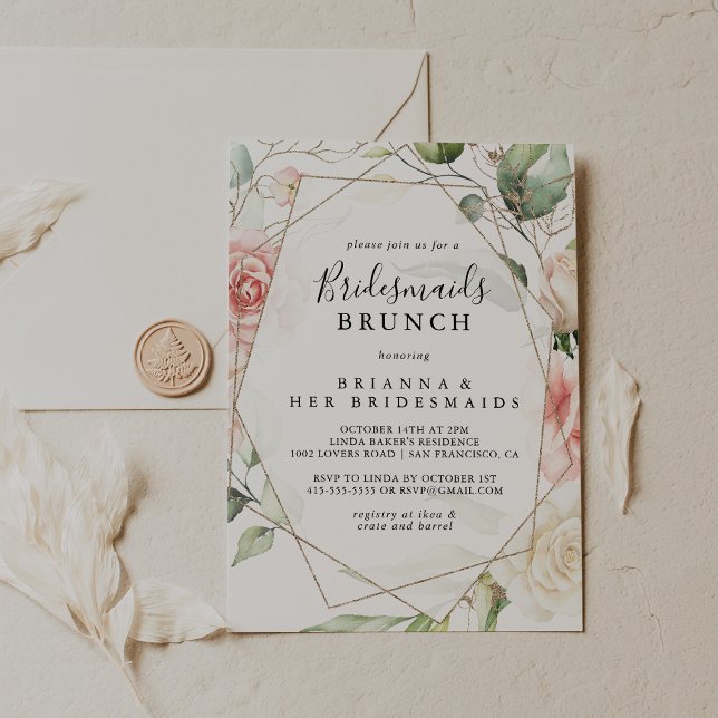 Invitación Geometric Gold Green Bridesmaids Brunch Shower (Subido por el creador)