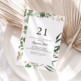 Invitación Geometric Gold Green Foliage 21st Birthday Fiesta