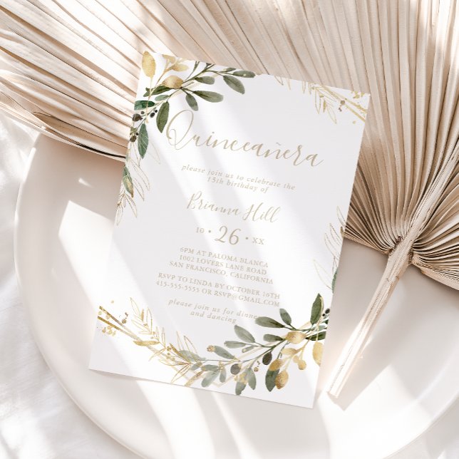 Invitación Geometric Gold Greenerenery Fall Quinceañera (Subido por el creador)