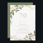 Invitación Geometric Gold Greenery Fall 70th Cumpleaños Party<br><div class="desc">Esta invitación geométrica a la fiesta de cumpleaños número 70 es perfecta para una fiesta de cumpleaños moderna. El diseño presenta un bonito marco geométrico dorado con elegantes hojas verdes.</div>