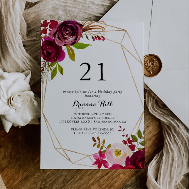 Invitación Geometric Gold Rustic Rubor 21st Birthday Fiesta (Subido por el creador)