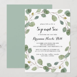 Invitación Geometric Greeneration Eucalyptus Foliage Sip y Se