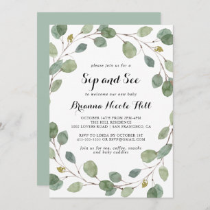 Invitación Geometric Greeneration Eucalyptus Foliage Sip y Se