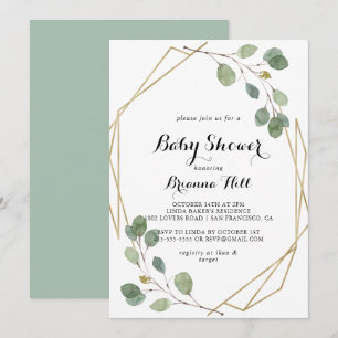 Invitación Geometric Greenery Eucalyptus Foliage Baby Shower