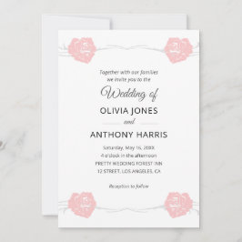 Invitación Geometric Pink Rose Floral Elegant Wedding 