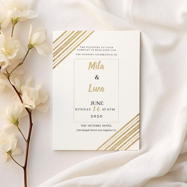 Invitación Geometric white and gold typography Wedding (Geometric white and gold typography Wedding )