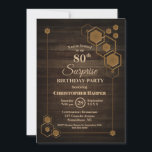 Invitación Geometric Wood Surprise 80th Birthday Party<br><div class="desc">Invitación a la fiesta de cumpleaños número 80 con un marco de oro geométrico único.</div>