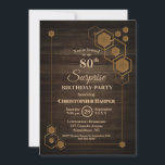 Invitación Geometric Wood Surprise 80th Birthday Party<br><div class="desc">Invitación a la fiesta de cumpleaños número 80 con un marco de oro geométrico único.</div>
