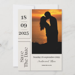 Invitación Geométrica Beige y Brown Guardar el Boda de fechas