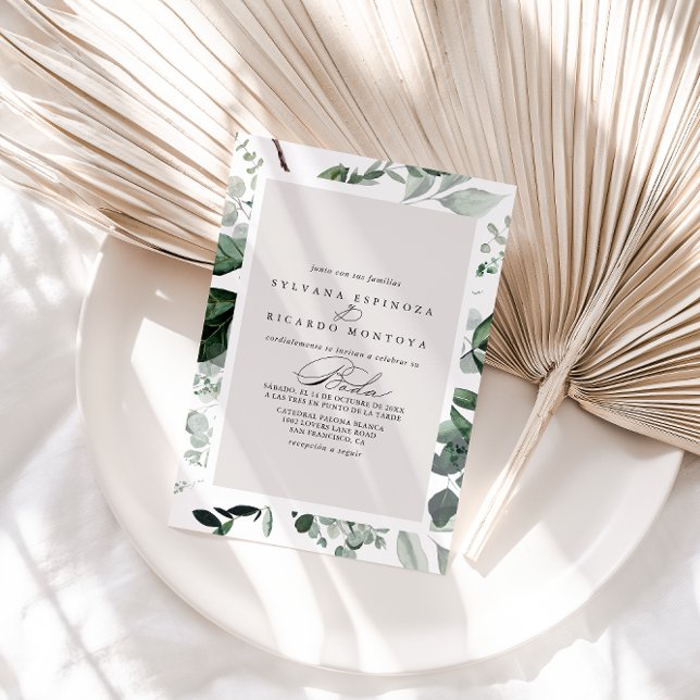Invitación Geométrica Caligrafía Greenery Boda Español (Subido por el creador)