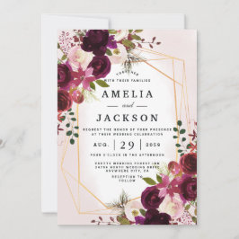 Invitación geométrica de Boho Bordeaux Florals
