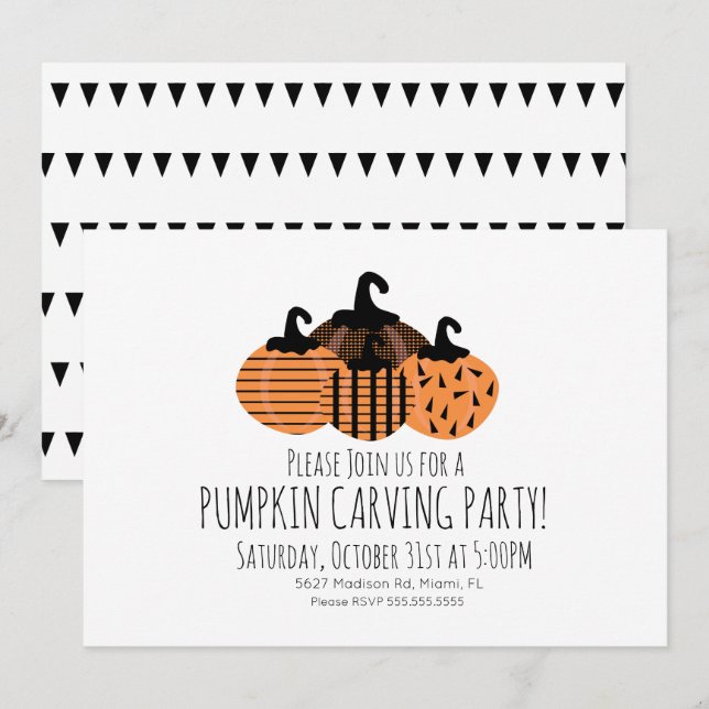 Invitación geométrica de calabaza minimalista tall (Anverso / Reverso)